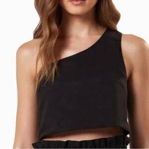 Charlie Holiday Tillie Black Linen One Shoulder Crop Top US 8 NWT